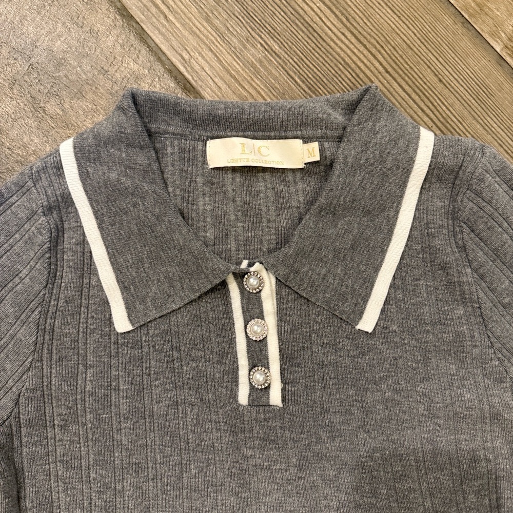 Lizette Collection Ribbed Gray Sweater Medium - Picture 4 of 10